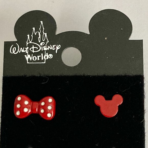 Vintage Disney Mickey Minnie Mouse Earrings Ears Bow Dots Icon Red Disneyana - Picture 3 of 10